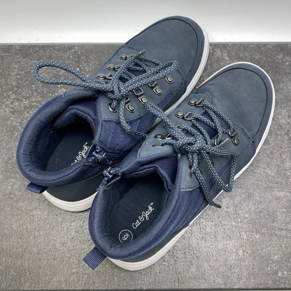 Cat & Jack Damien Boots Boys Size 6 Navy Blue Side Zip Lace Up Shoes F00011213